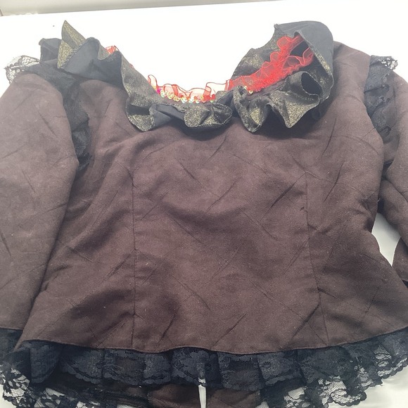 Brown Suede Sz 8 Skirt + Top Day of The Day Costume Mask Hair Clips Halloween - Picture 13 of 14